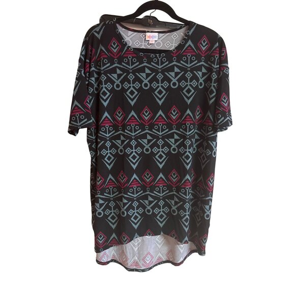 LuLaRoe Black & Pink Geometric Pattern Irma Tunic Top XS - Picture 1 of 5